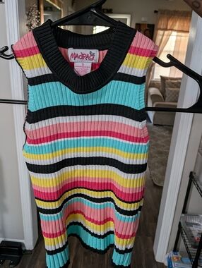 Madvra Multicolor Ribbed Sleeveless Knit Top - Pink/Blue/Yellow/Black